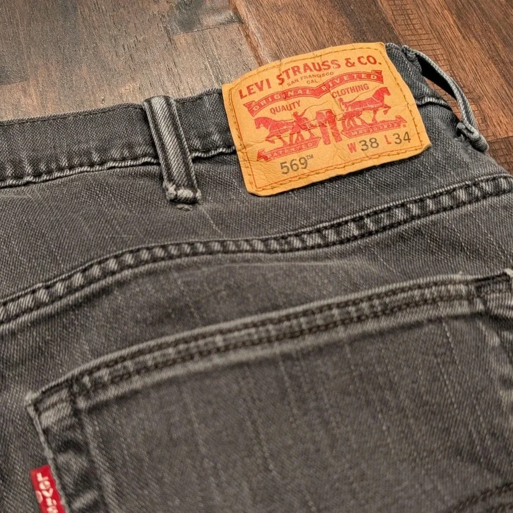 Levis 569‎ Jeans Mens 38x34 Fit 40x32 Faded Black Straight Leg Relaxed Fit Denim